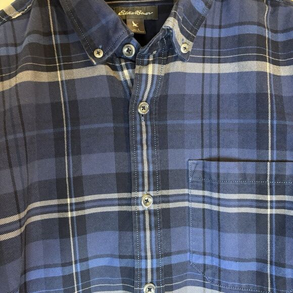 Eddie Bauer Shirt Men's Large Blue Plaid Button Down Long Sleeve Flannel Relaxed - Picture 3 of 9